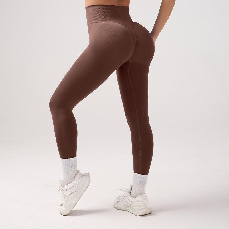 

Женские брюки для йоги с высокой талией, фитнес-брюки с эффектом подтяжки бедер и предотвращающие скатывание, тонкие и облегающие спортивные брюки XL коричневый