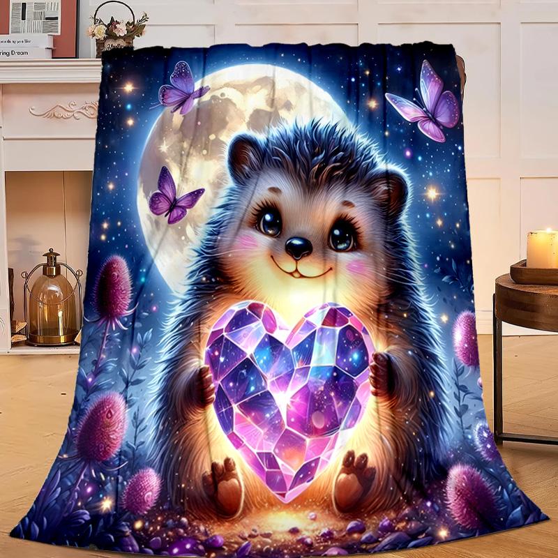 1PC Sleepy Hedgehog Dreams Flannel Blanket Gift, Suitable for Both Men And Women, Soft Ideal for Beds And Sofa, Birthday Or Christmas Gift