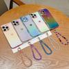 KEYSION Custodia per Telefono in TPU Colorata a Gradiente per iPhone 13 14 15 16 17 Pro Max 17 Air 16e 16 Plus Cover Posteriore Antiurto con Braccialetto di Cristallo