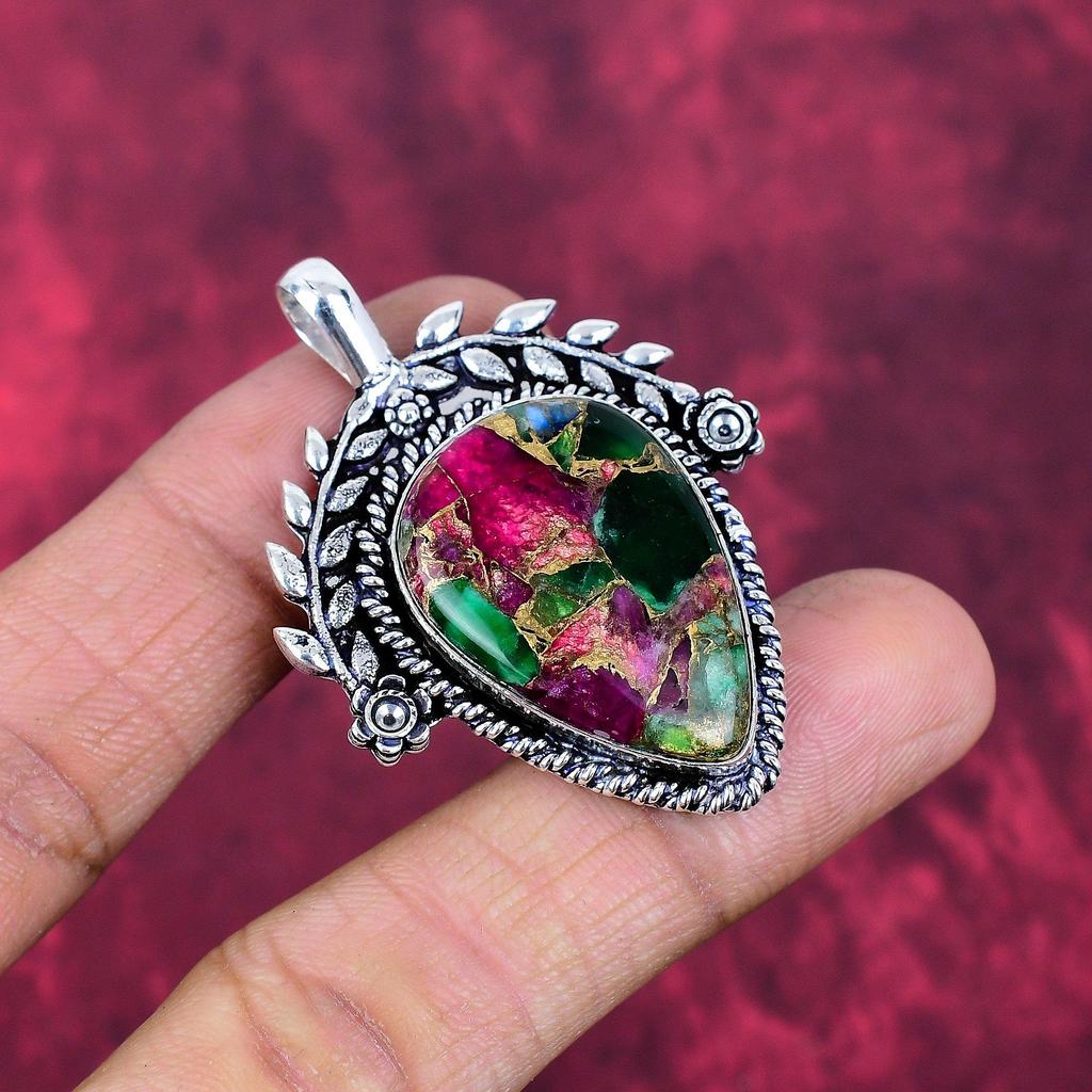 Rubin-Zoisit-Anhänger, Edelsteinschmuck, 925er Sterlingsilber, handgefertigter Anhänger, neuster Designschmuck