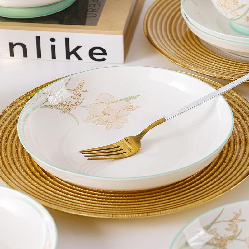 Jieyachie Light Luxury 8-inch Ceramic Soup & Dinner Plate Set