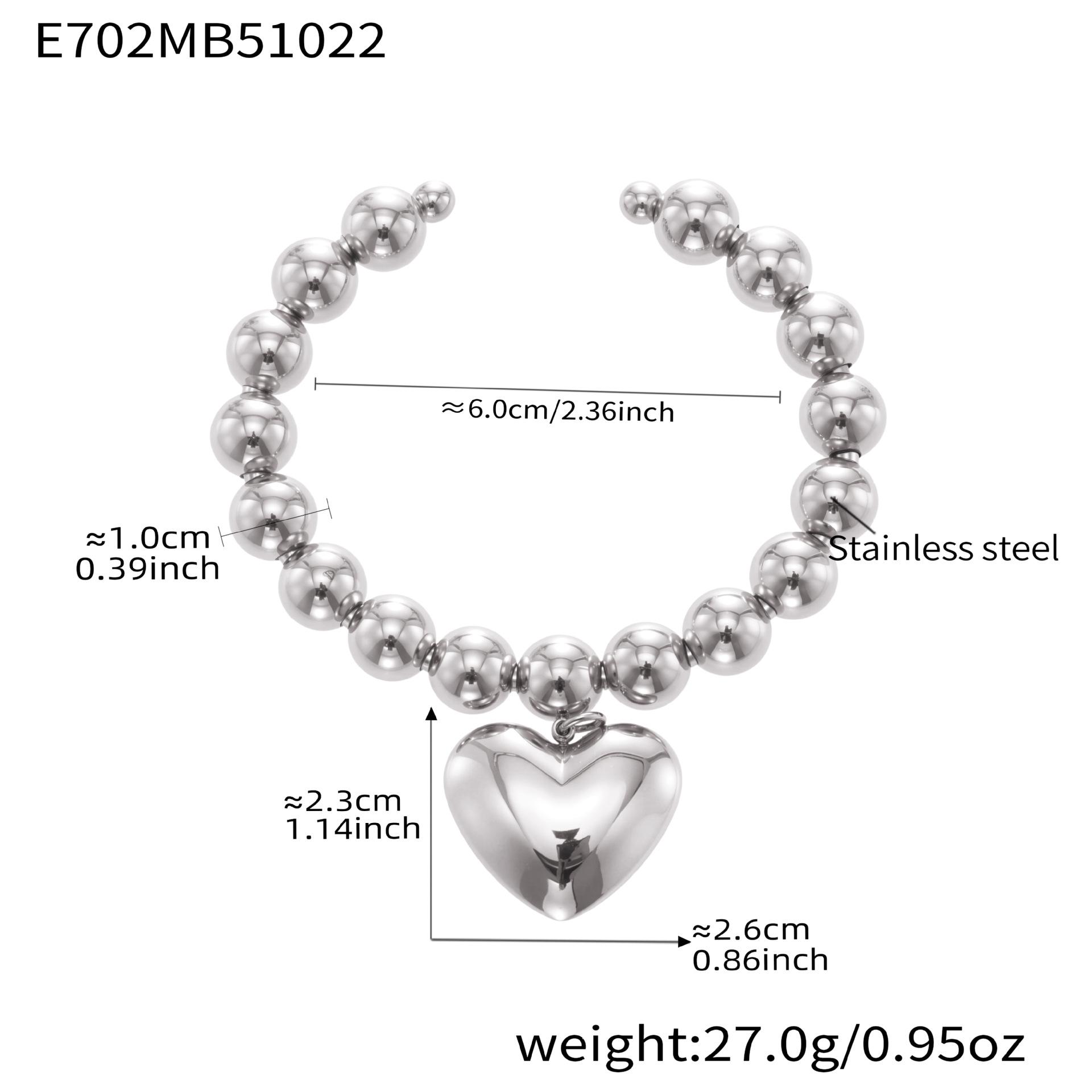 

Oumaijia 18k Gold Plated Stainless Steel Heart Bead Bracelet