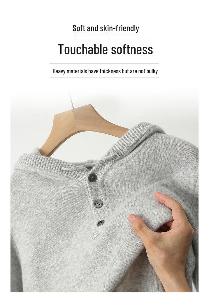 Men's Thick Warm Knit Wool Hoodie - Casual Loose-Fit Sweater for Autumn & Winter