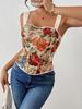 Retro Print French Fishbone European Slimming Outerwear Inner Layer Camisole Top
