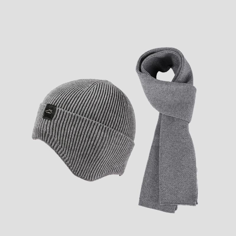 Thin Knitted Hat Scarf Kit Autumn Winter Outdoor Sports Ear Protection Warm Pullover Wool Hat for Men
