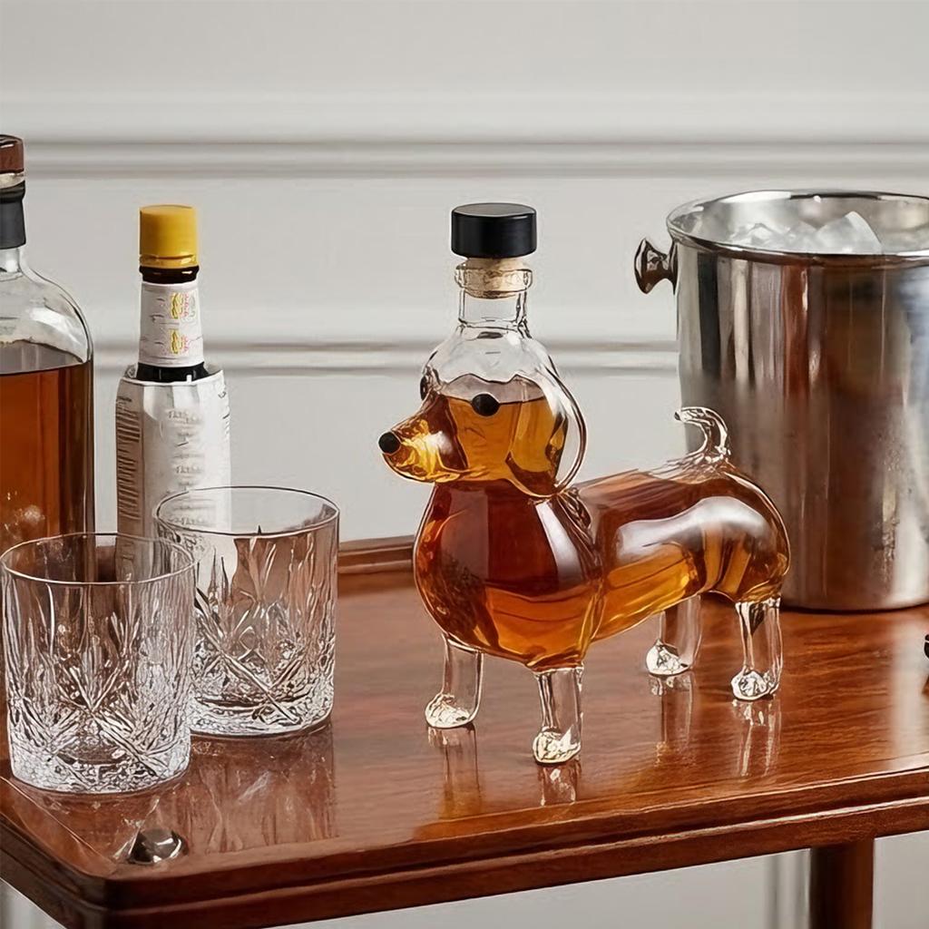 Dachshund Shape Whiskeys Decanter 300ml Glass Bottle for Whiskeys Enthusiasts and Home Decoration