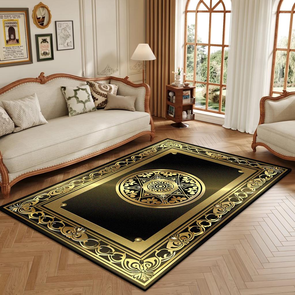 Retro Luxury Golden Border Carpet Living Room Black Non-slip Big Size Decoration Bedroom Rug Soft Easy Clean Entrance Door Mat