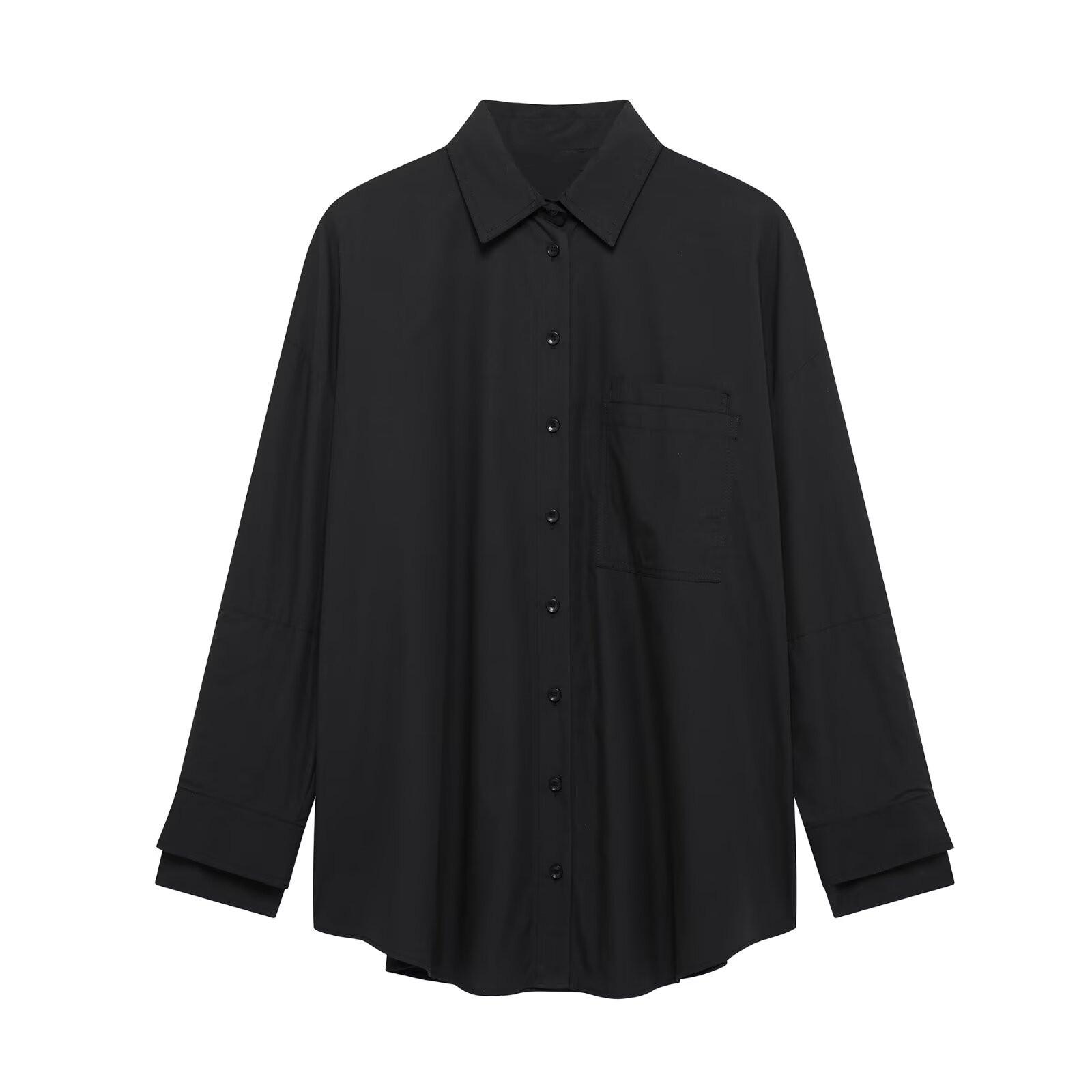 

2025 Spring Women s Fashion: Comfy Long-Sleeve Poplin Shirt with Turn-Down Collar Small чёрный
