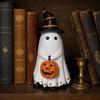 Durable Halloween Decoration Ghost Figurine, Cute Wearing Hat And Holding Home Decor Pumpkin Statue, Resin Ornament for Shelf Tabletop Realistic