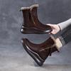 Johnature Thick Soled Genuine Leather Women's Boots Plush Warm Cotton Shoes Versatile Mid-calf Boots
