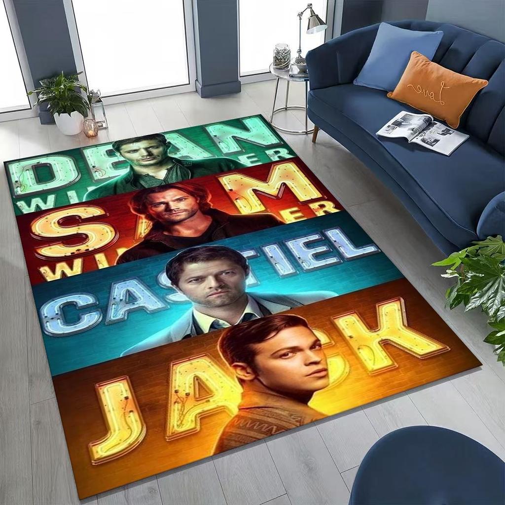 Tapete SPN Supernatural Dean Sam Winchester Castiel para Quarto Sala Sofá Casa Capacho Decoração, Tapete de Chão Grande Antiderrapante para Crianças