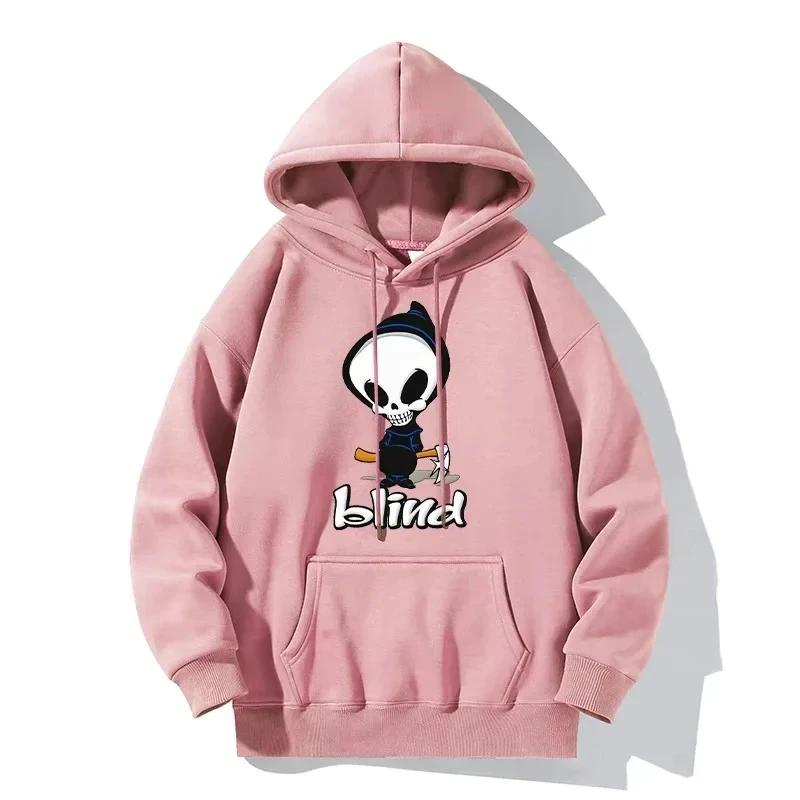 Skull and Letter Print Hoodie Casual Sports Outdoor Pullover Long-sleeved Fun Pattern Sweatshirt Unisex Holiday Gift
