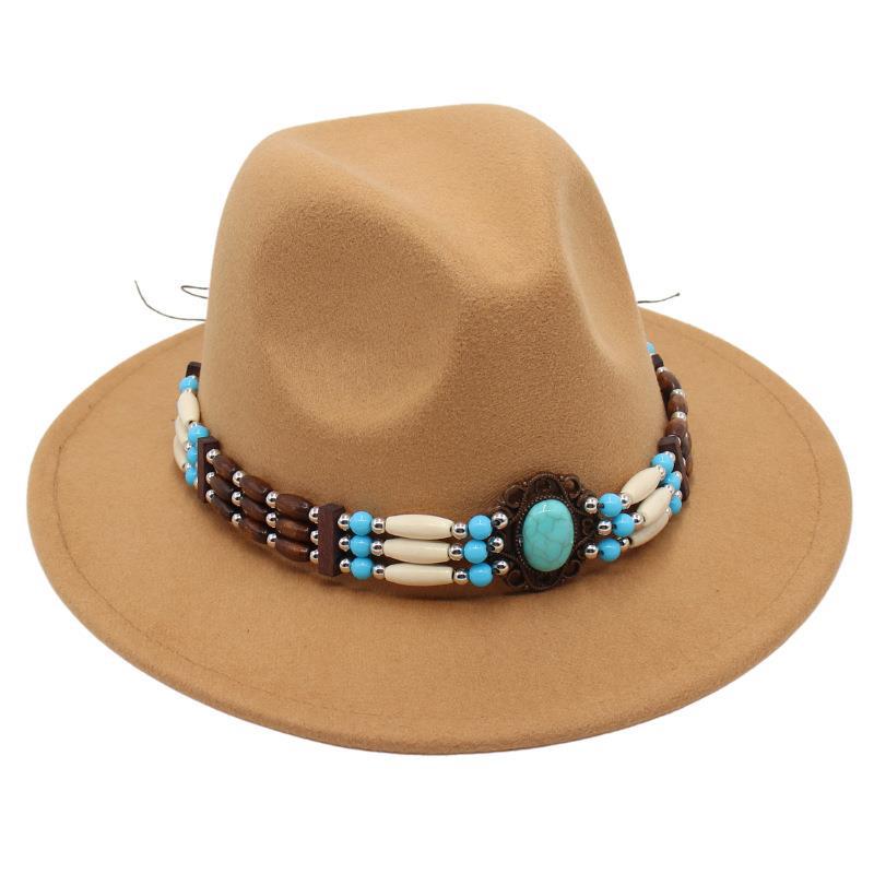 Turquoise Ethnic Style Top Hat, Foreign Style Jazz Hat, Retro Felt Hat, Spanish Temperament Plush Woolen Hat