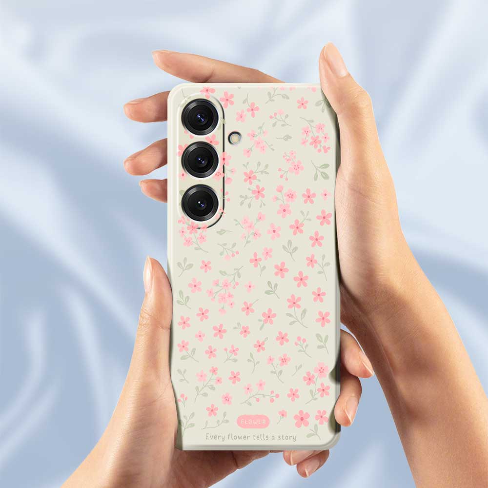 For Samsung Galaxy S25 Case Pink Small Flowers Pattern Printing Straight Edge TPU Phone Back Cover