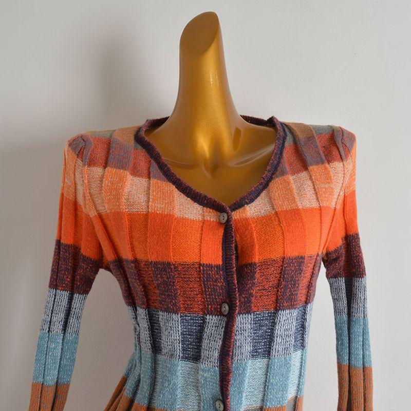 French Retro Color Checkered V Neck Sweaters Cardigan Women's Clothes Spring & Fall Fashion Long Sleeve Outwear Easiest for Match Tops