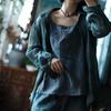 Luo Gu Ni Retro Washed Linen Loose Cardigan Shirt - Artistic Design, Light Shallow