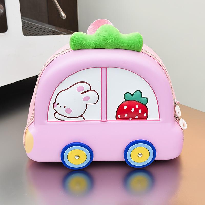 

School bag new school bag cute animation car hard shell backpack boys and girls cartoon backpack рожевий