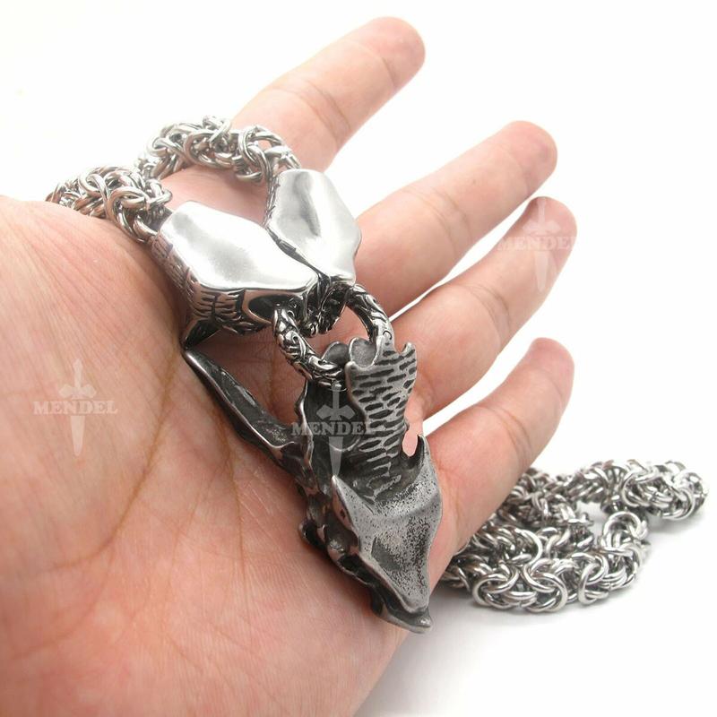 Mens Stainless Steel Heavy Wolf Dragon Skull Pendant Necklace Vintage Men holiday Gift