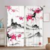 Custom Japanese Landscape Curtains Mount Fuji Red Maple Tree Theme Japanese Restaurant Window Semi-blackout Curtains 2Panels
