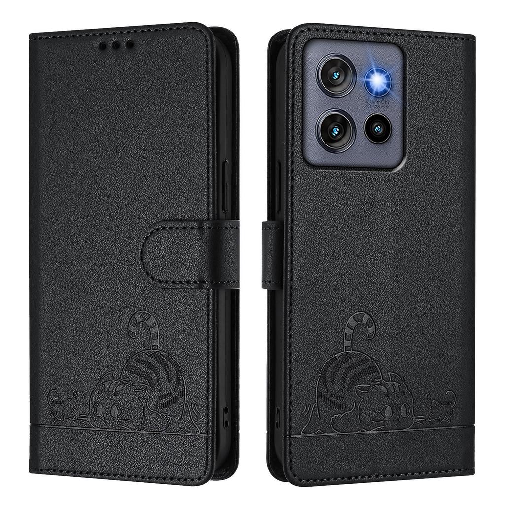 For Motorola Edge 50 Neo 5G Case with Strap RFID Blocking Leather Wallet Phone Cover Cat Mouse Pattern