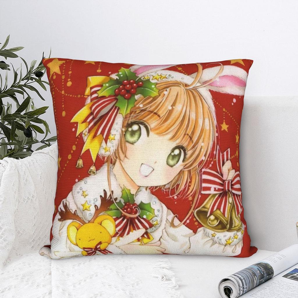 Cardcaptor Sakura Xmas Square Pillow Cases Kawaii Anime Cushion Cover Novelty Zippered Decorative Pillowcase for Home