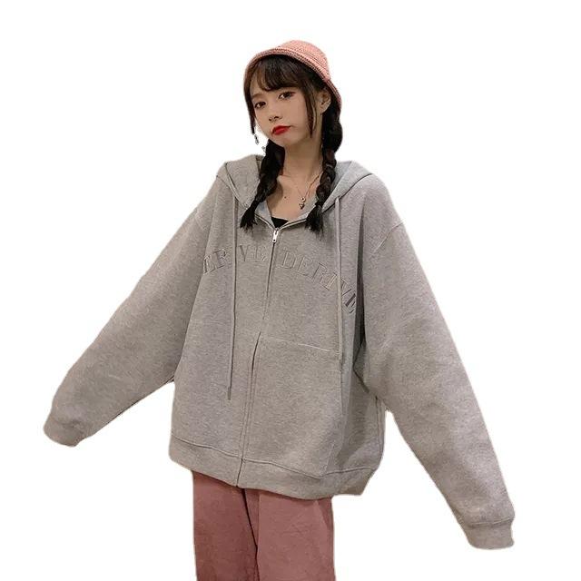 Sudadera con capucha tipo cárdigan para mujer, talla grande, chaqueta holgada de manga larga con cremallera, para otoño