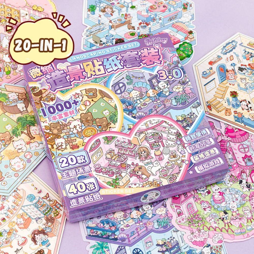 PET 3D Landscape Sticker Decompression Miniature Scene Collage DIY Cabin Scene Sticker  Boys/Girls