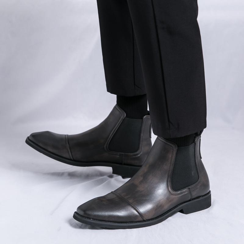 Men’s High Chelsea Boots Dress Formal Black Leather Ankle Boots Tuxedo Wedding Shoes Plus Size