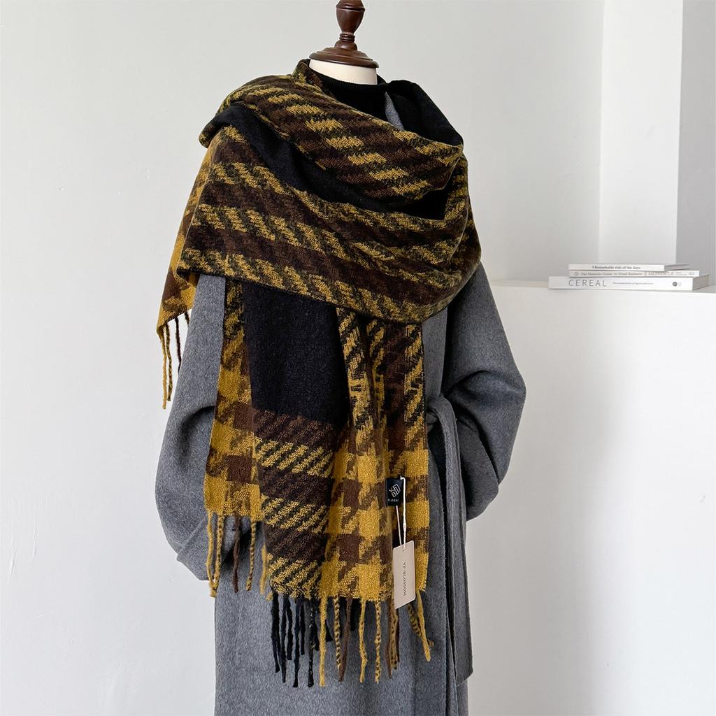 Korean Houndstooth Cashmere Long Scarf Winter Men Women Thickened Warm Shawl Cape Wrap Bufanda Double Sided Poncho Echarpe