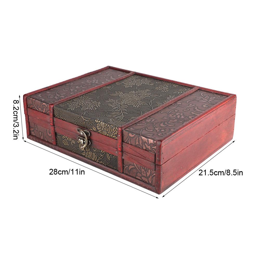 Handcrafted Desktop Wooden Vintage Jewelry Holder Storage Box Prop Decoration with Alloy Buckle