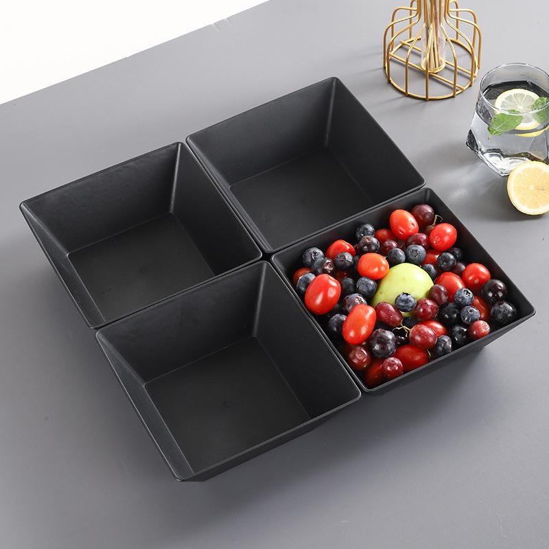 3 Stück Schwarze Kunststoff-Steakplatte Einfarbige Quadratische Abendessen-Snackplatte Sushi Steak Barbecue BBQ Gebäck Obstschale Kuchenplatten