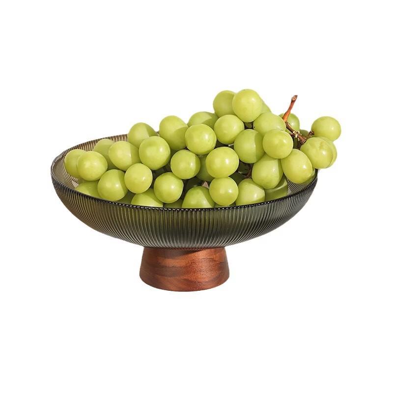 Retro Solid Wood Base Glass Fruit Plate