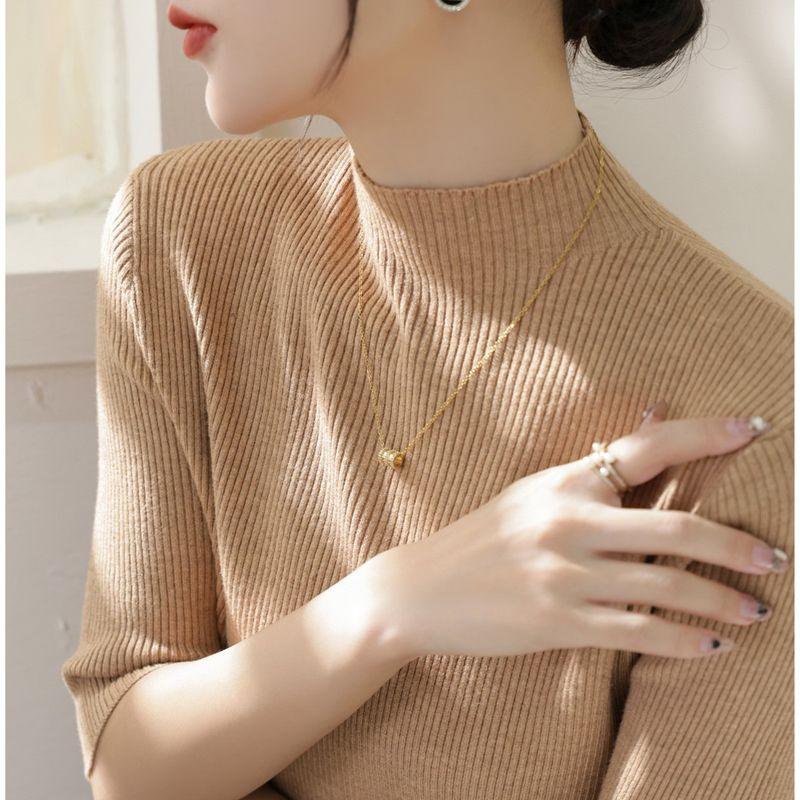 

Spring & Fall Orange Half Turtleneck Silm Knitting Half Sleeve Tops Golden Camel M