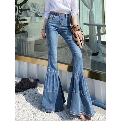 Pantalon en jean large rétro patchwork taille haute 2025 - Style amincissant ample pour femme Printemps/Automne