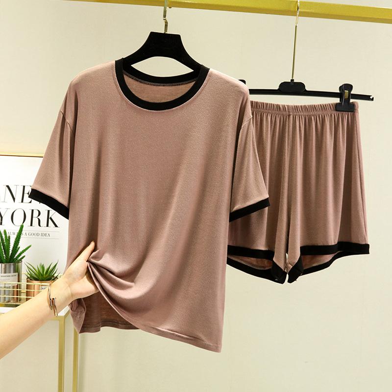 Men's Summer Suit Short + Sleeved T Shirt Two Piece Set Thin Loose Casual Shorts Home Modal Wear