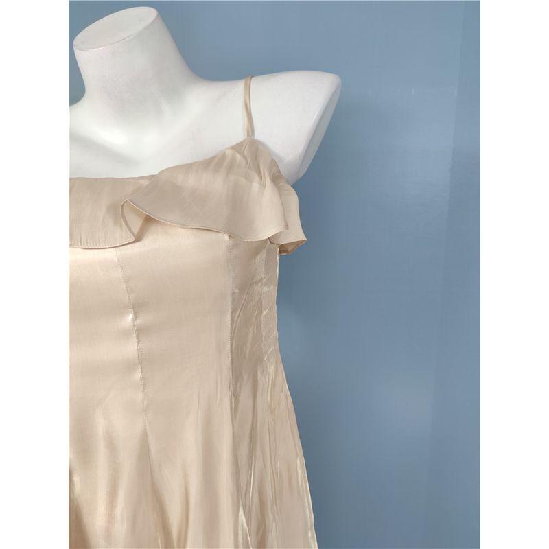 Foreign Trade on Champagne Slimming Lady Sling Bright Silk Frill Elegant Personality All-matching Frill Dress