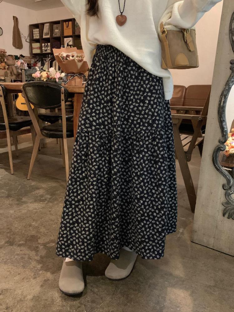 Korean Floral A-Line High-Waisted Skirt for Women