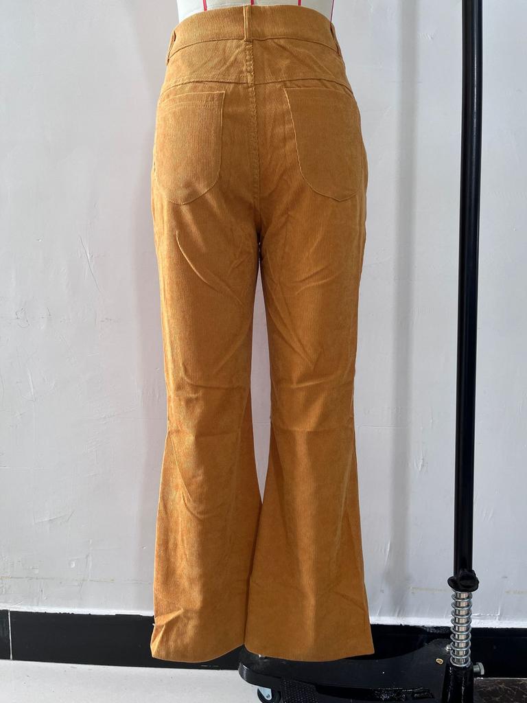 Vårmote Kordfløyel Slengbukser Vide Ben Bukser Dame Ensfarget Casual Komfortable Bukser