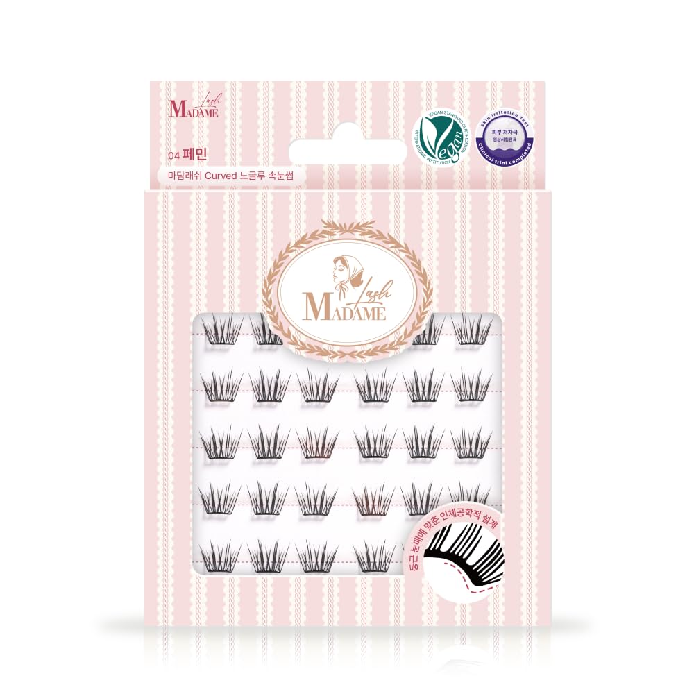 Madame Lash No-Glue Vegan Cluster False Eyelashes (Partial Use) - Lightweight, Natural Look - Korean Cosmetics (Black, FEMINE)