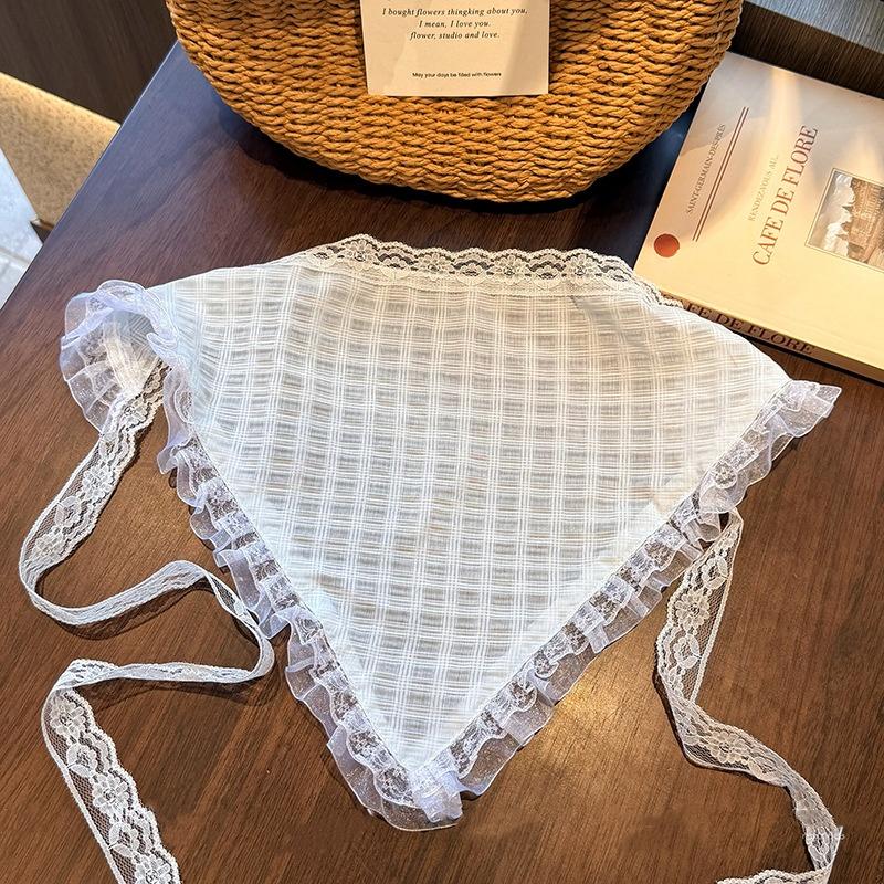 Süßes Spitzenbesetztes Dreieckiges Kopftuch Pastorales Stil Multi-Funktionaler Furzvorhang Gürtel Urlaub Strand Tägliches Lässiges Styling Dekoration