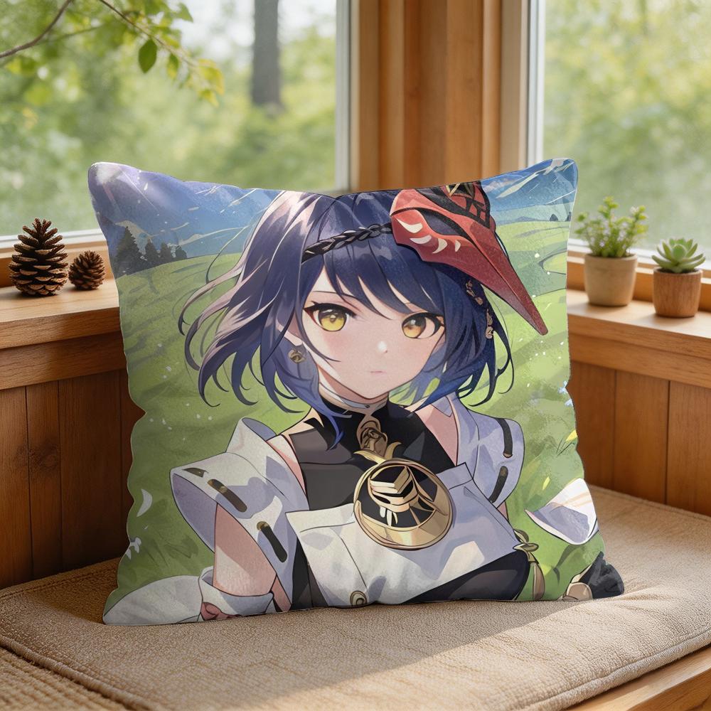 Kujo Sara Genshin Impact Cushion Cover Square Short Plush Pillow Case Living Room Sofa Home Decor Funda X