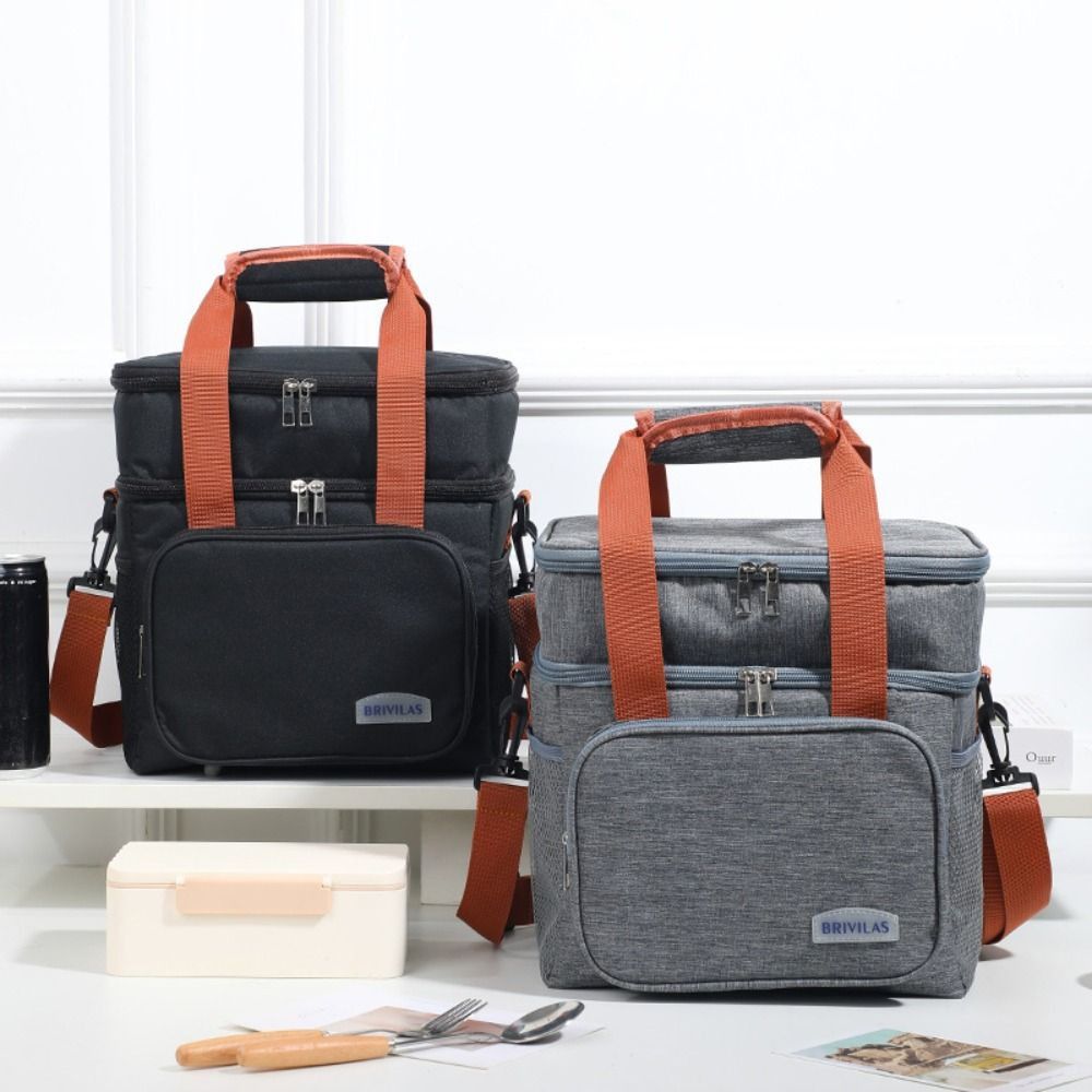 Lightweight Double Deck Lunch Cooler Bag Large Capacity Picnic Tote Bag Insulated Lunch Bag  Work