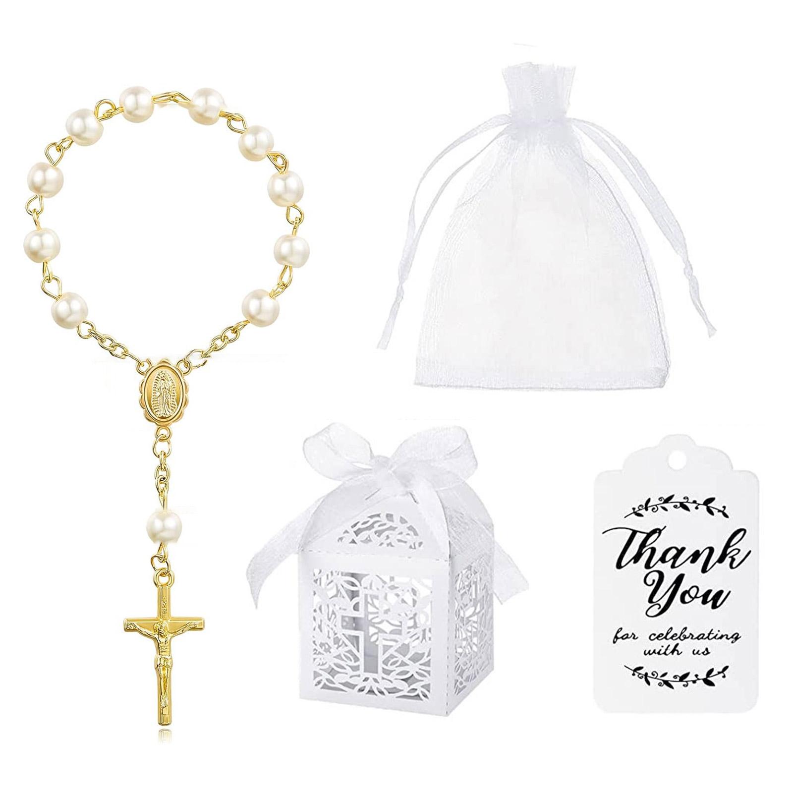 

Baby Baptism Gift Set Elegant Beaded Bracelet Baby Shower Supplies Baptism Favor Set Imitation Pearls Material for Baby 1