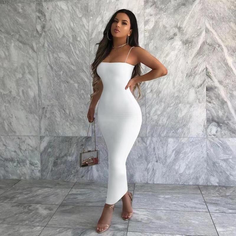 Rochie Neagră Sexy de Vară Femei Streetwear Fără Mâneci Decolteu la Spate Culoare Solidă Bretele Spaghete Body Casual Clubwear Rochii Elegante de Petrecere