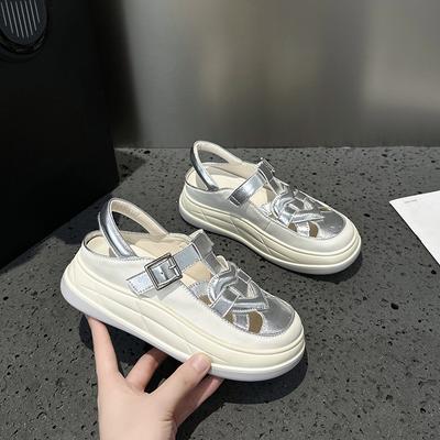 Silver Sandals Leather Casual Shoes Inner Heightening Shoes Summer Women's Shoes