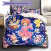 Cardcaptor Sakura Pattern Bedding Quilt Set Quilt Cover Pillowcase Home Decoration Birthday Gift (1 * Duvet Cover + 2 * Pillowcase, Without Core)