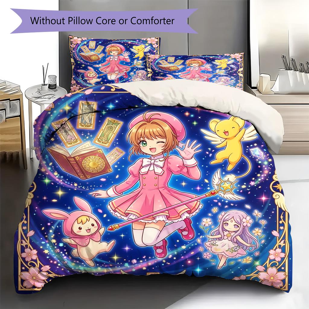 Cardcaptor Sakura Pattern Bedding Quilt Set Quilt Cover Pillowcase Home Decoration Birthday Gift (1 * Duvet Cover + 2 * Pillowcase, Without Core)