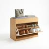 Bamboo Shoe Bench Entrance Area, Storage Bench with Seat Cushion, Rattan Door and Height-Adjustable Shelf