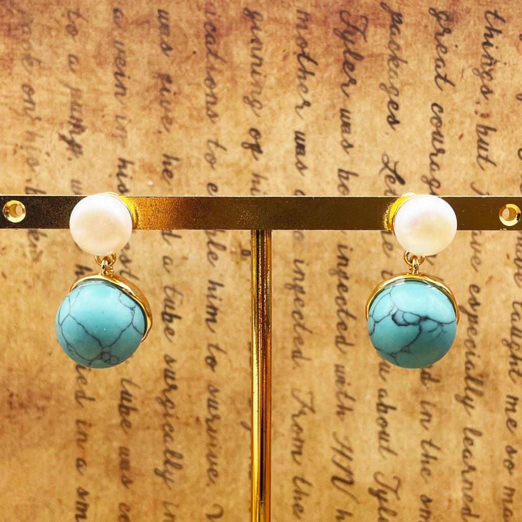 Vintage French Turquoise & Pearl Earrings for Women