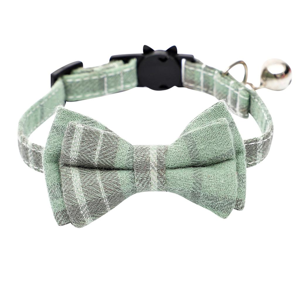 New cotton plaid collar bowknot detachable bell pet supplies